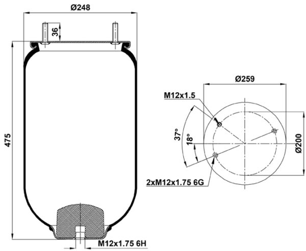 ПНЕВМОБАЛЛОН БЕЗ СТАКАНА ROR  ST 8608.S ROR