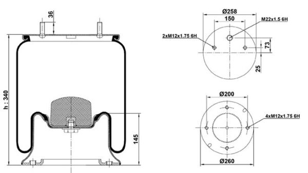 ПНЕВМОБАЛЛОН В СБОРЕ W01 231541/22618-CP(1ВЫХ,2ШПИЛЬ)