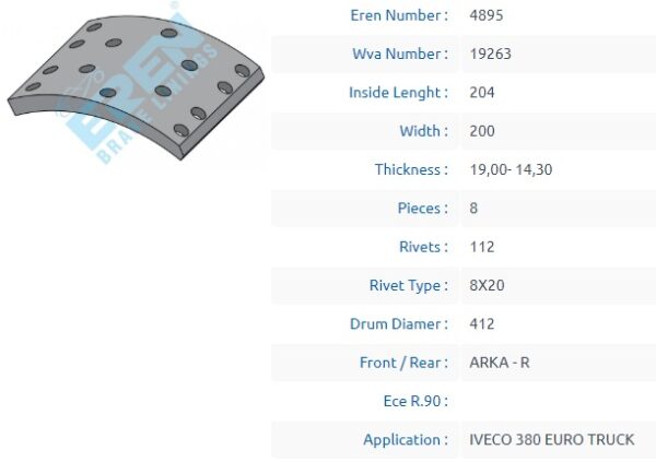 ТОРМОЗНАЯ НАКЛАДКА IVECO EUROTRACKER ЗАДНИЙ