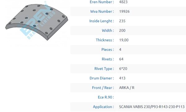 ТОРМОЗНАЯ НАКЛАДКА SCANIA ЗАДНИЙ 200EN 4ШТ КОМП