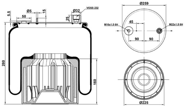 ПНЕВМОБАЛЛОН В СБОРЕ ST 6120.CP02 Actros MP4 2011- 2012(2 ВОЗД)