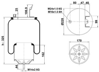ПНЕВМОБАЛЛОН В СБОРЕ ST 6416.CS (1 ВЫХ 1 КРОНШ) VOLVO