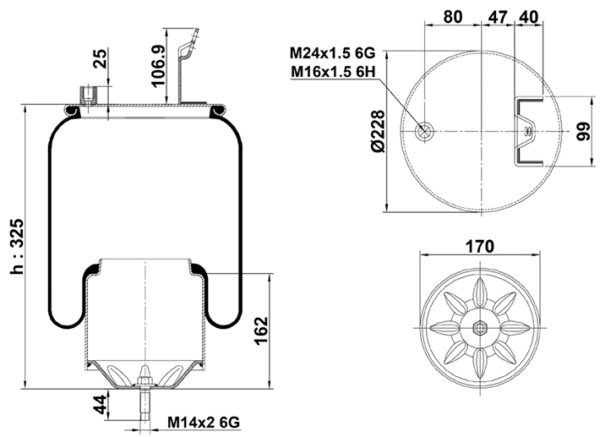 ПНЕВМОБАЛЛОН В СБОРЕ ST 6416.CS (1 ВЫХ 1 КРОНШ)