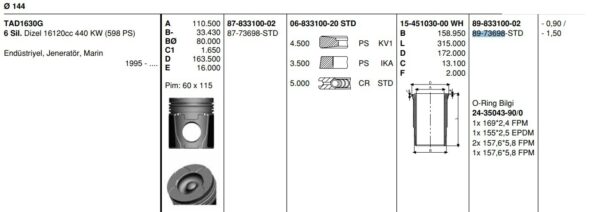 ПОРШНЕВАЯ ГРУППА 144  VOLVO  TAD1630G