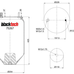 ПНЕВМОБАЛЛОН БЕЗ СТАКАНА RML75267-5 BLACKTECH 344156-5S