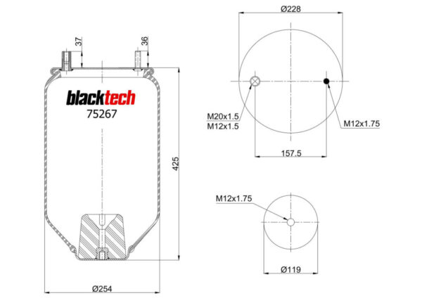 ПНЕВМОБАЛЛОН БЕЗ СТАКАНА RML75267-5 BLACKTECH 344156-5S