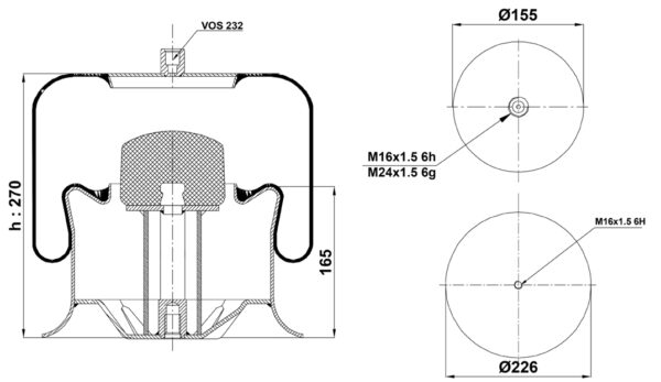 ПНЕВМОБАЛЛОН В СБОРЕ ST 4737.CS /ST 233441/44737-21C  (1 ВЫХ.ПО ЦЕНТРУ) MB